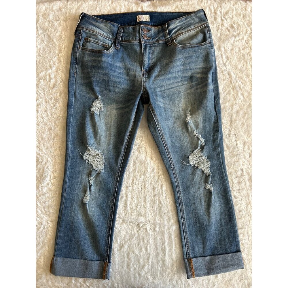 NWOT Y2K‎ Distressed Mid Rise Capri Jeans Vintage 2000s Grunge Streetwear sz 13